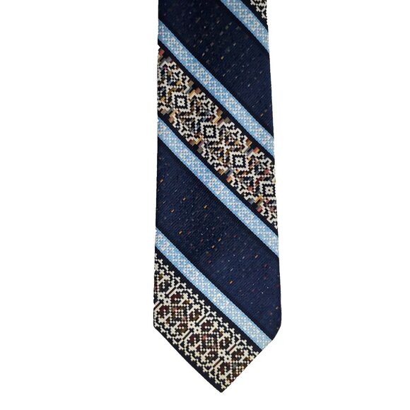 Vintage Superba Tie Blue Textured Woven Striped Geometric Aztec Bitmap Image - Picture 3 of 5